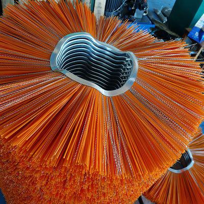 8mm Pin Road Cleaner Brush Poly Mixed With Wires Flat / Curvy Metal Ring